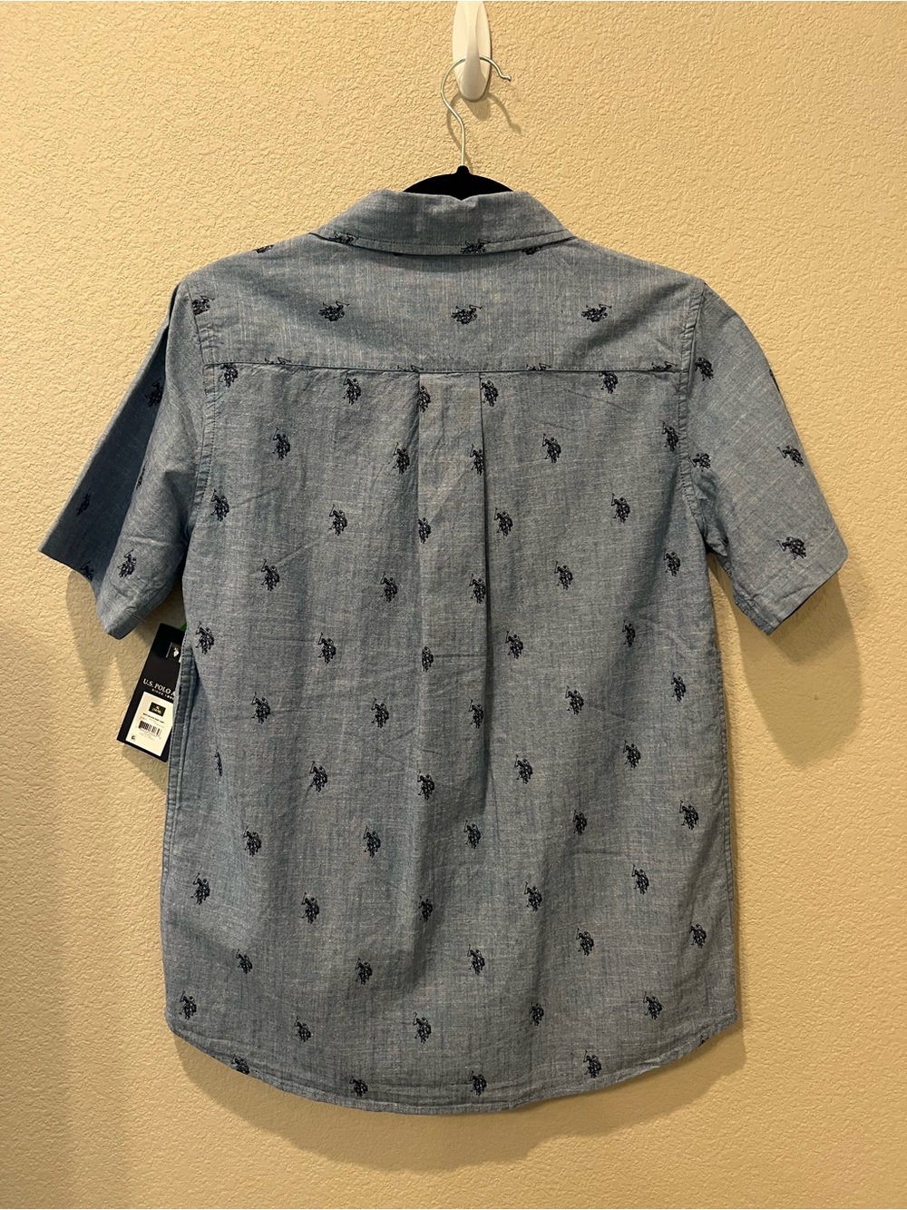 Boy’s U.S. Polo Assn. Blue Chambray Button-Down & Red Striped Polo Shirts - Picture 3 of 11